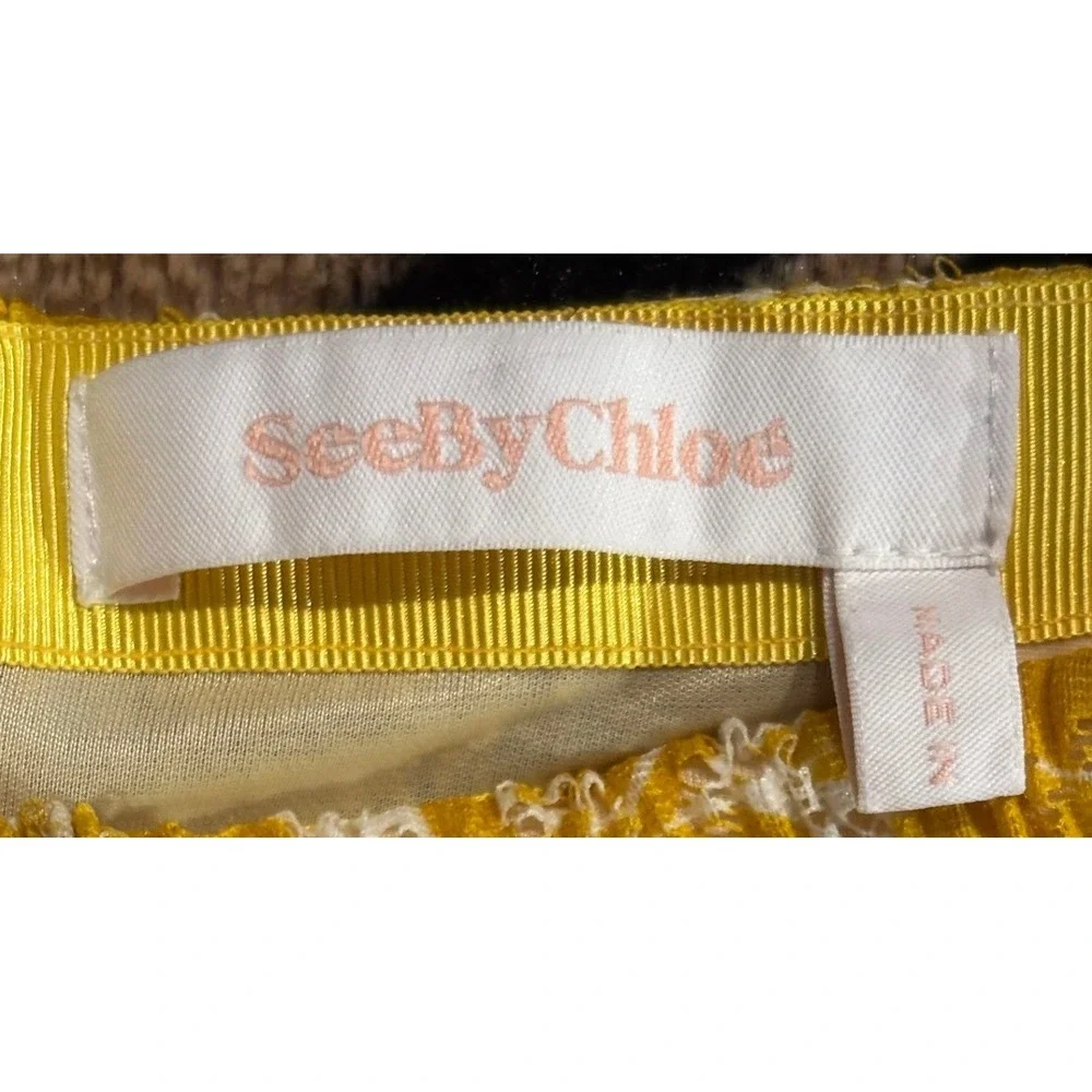 See By Chloe Yellow Floral‎ Lace Pleated Midi Skirt CHS19SJJ01090 Small